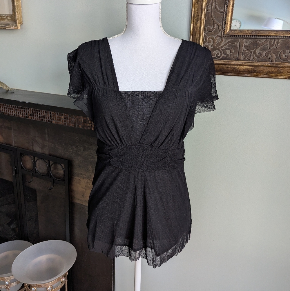 Chadwicks Womens Large Semisheer Swissdot Tulle Black Top Ruffle Goth Whimsigoth